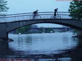 Evening Bike Riders and Bridge, Esplanade