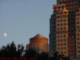 Architecture In Sunset Light With Moonrise, Boston