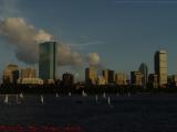 Boston Skyline With Clouds and Charles River Sails
