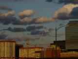 Skyline With Cranes and Clouds in Sunset Light, Boston