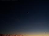 Winter Dusk Sky With Jet Trails and Moon, Peabody, Mass.