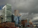 Boston Waterfront Facing Fort Point Under Changeable Skies