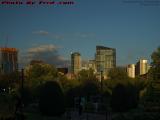 Boston Skyline in Sunset Light Over the Public Garden