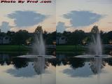 Fountain, Lake & Sky in Pre-Dawn Light (cross eye stereo)