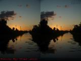 Canal Reflecting Sunset, Plantation (cross eye stereo)